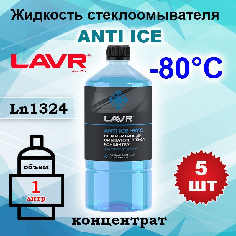 Жидкостьстеклоомывателя(омывайка)зимаконцентратLavrдо-80С1л,Ln1324,5шт