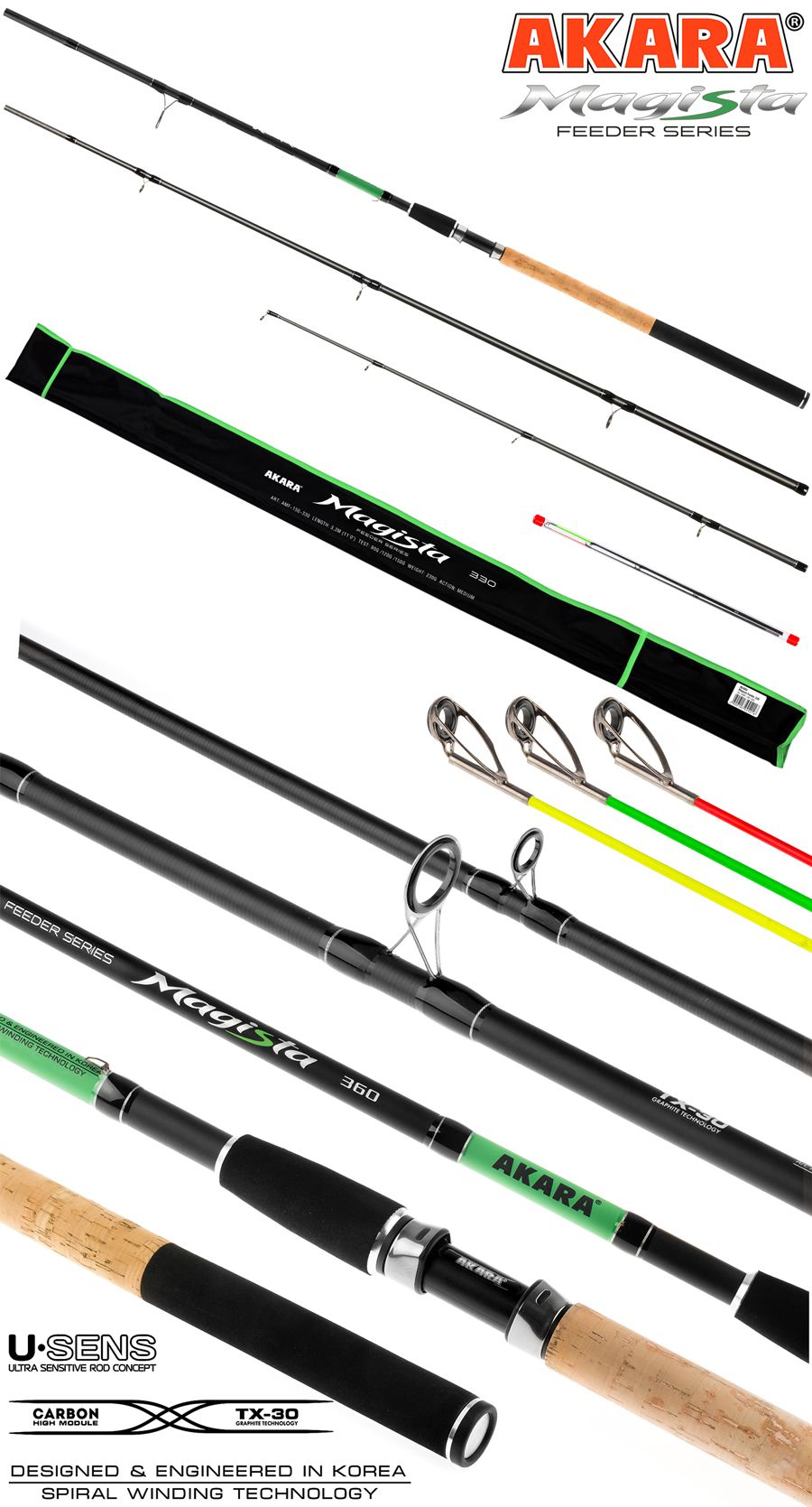 Удилище штекерное угольное фидерное 3 колена Akara Magista Feeder TX-30 (120-150-180) 3,3 м