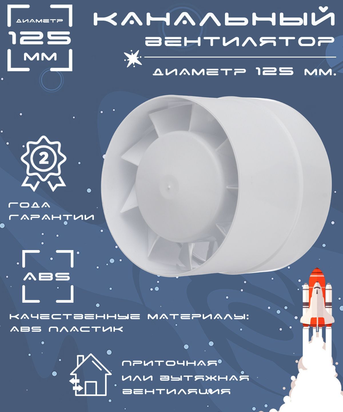 Осевой канальный вентилятор диаметр 125 мм