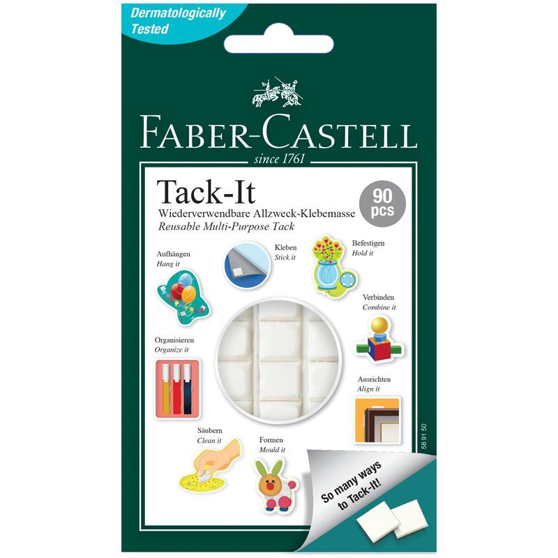 МассадляприклеиванияFaber-Castell"Tack-It",90кубиков,50г.,картон.уп.,европодвес