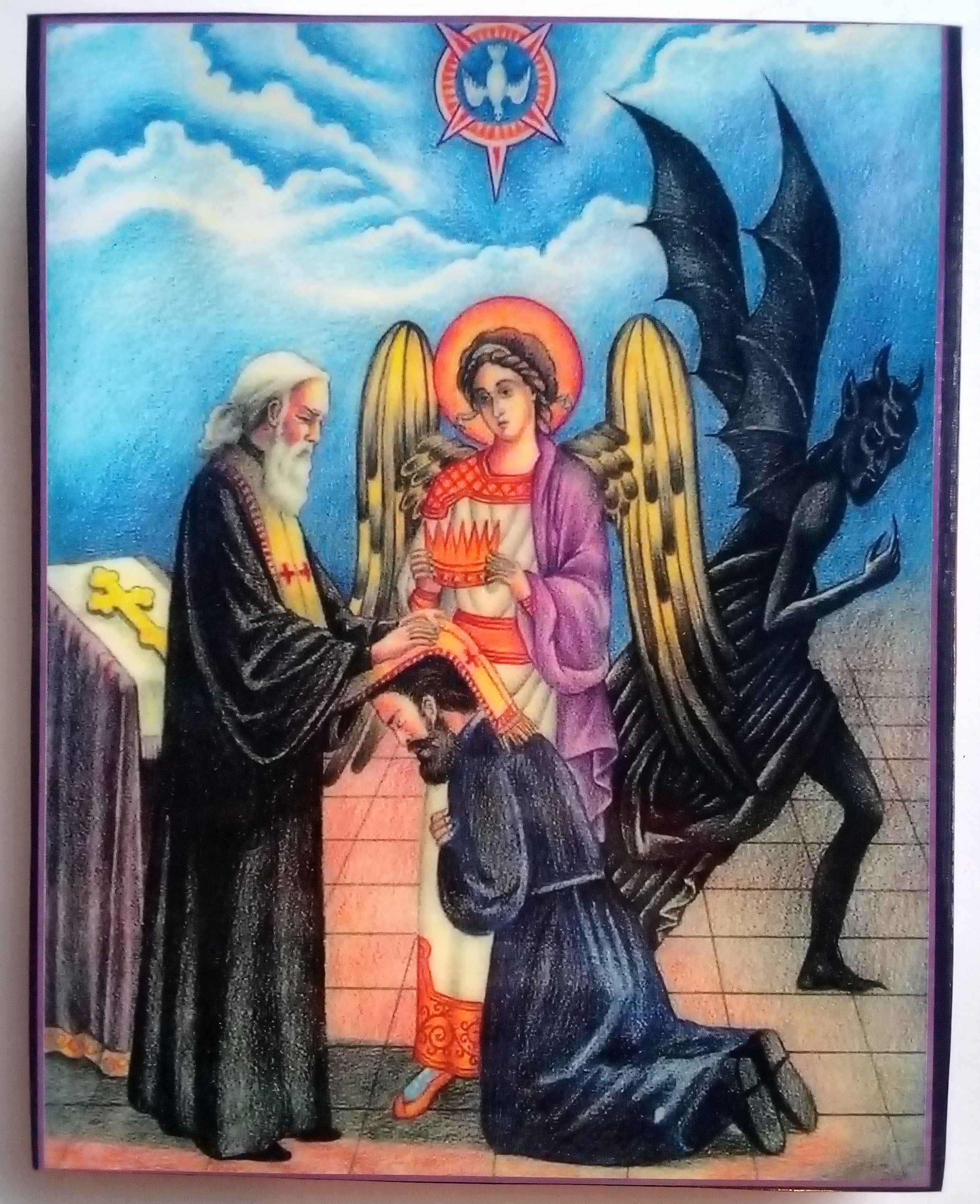 Ангелы святого человека. Православные иллюстрации. Икона дьявола. Бесы на иконах. Изображение бесов в храме.