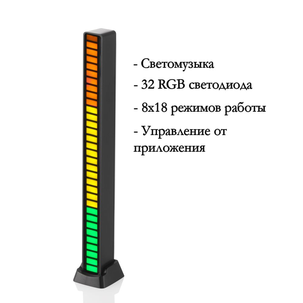 ПортативнаяRGBсветомузыка,светодиоднаяритм-лампа32LED,эквалайзер,управлениеотприложения