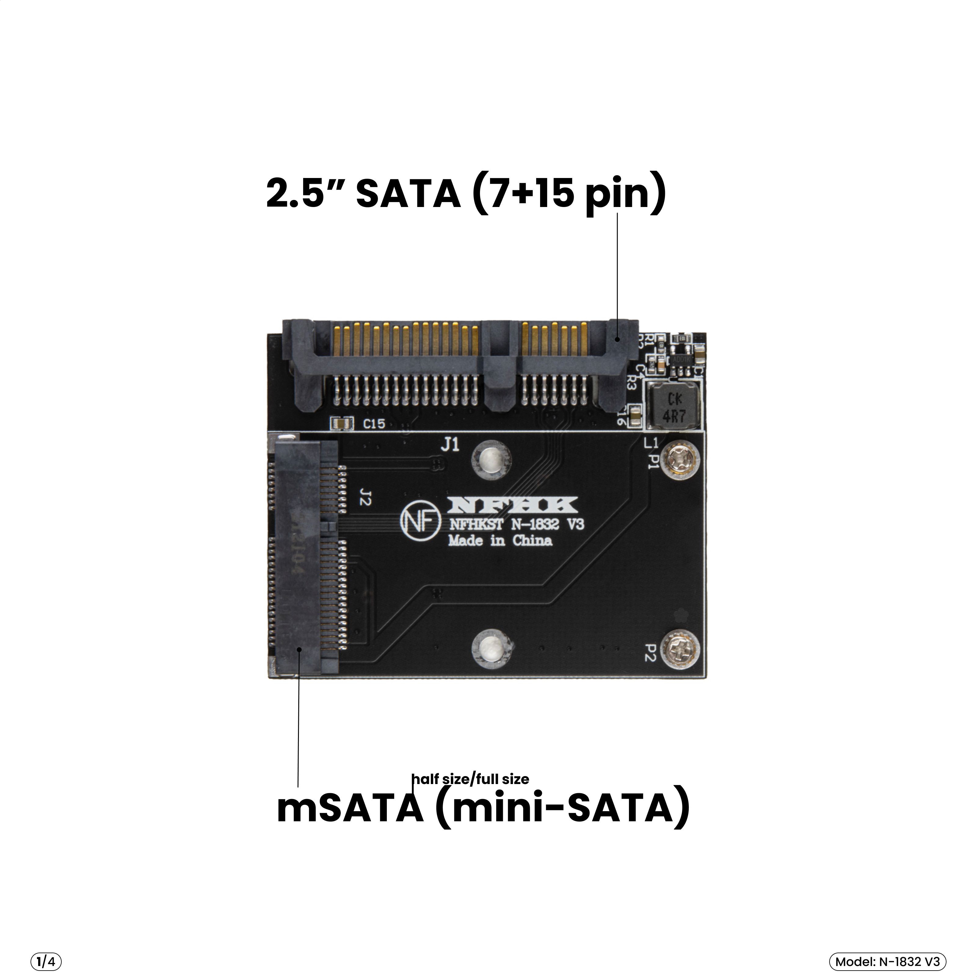 Адаптер-переходник SSD mSATA (mini-SATA) > 2.5" SATA, черный, N-1832 V3