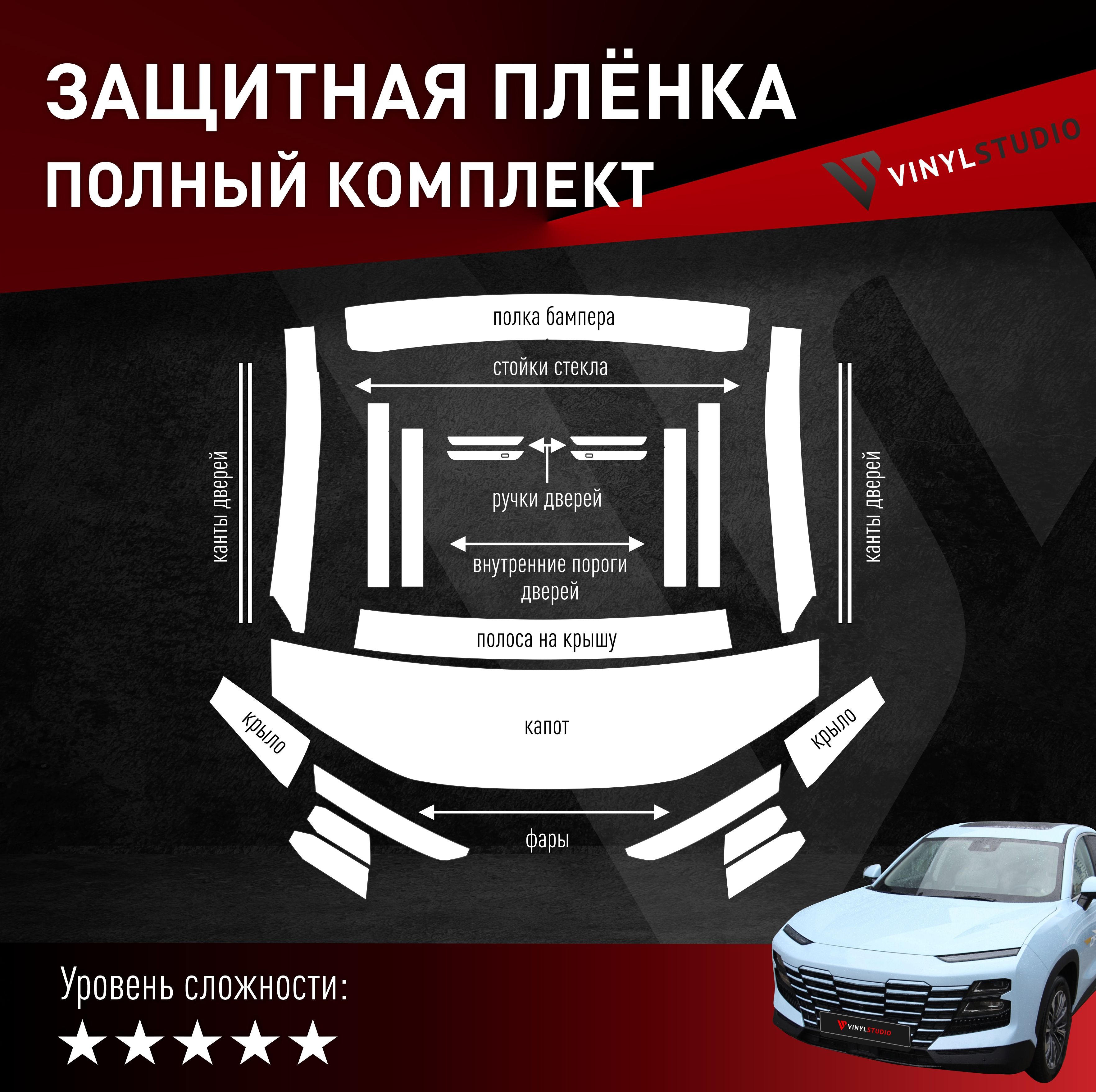 VINYLSTUDIO Пленка защитная для автомобиля, полный комплект на кузов Jetour Dashing 2022+ мм, 1 шт. 