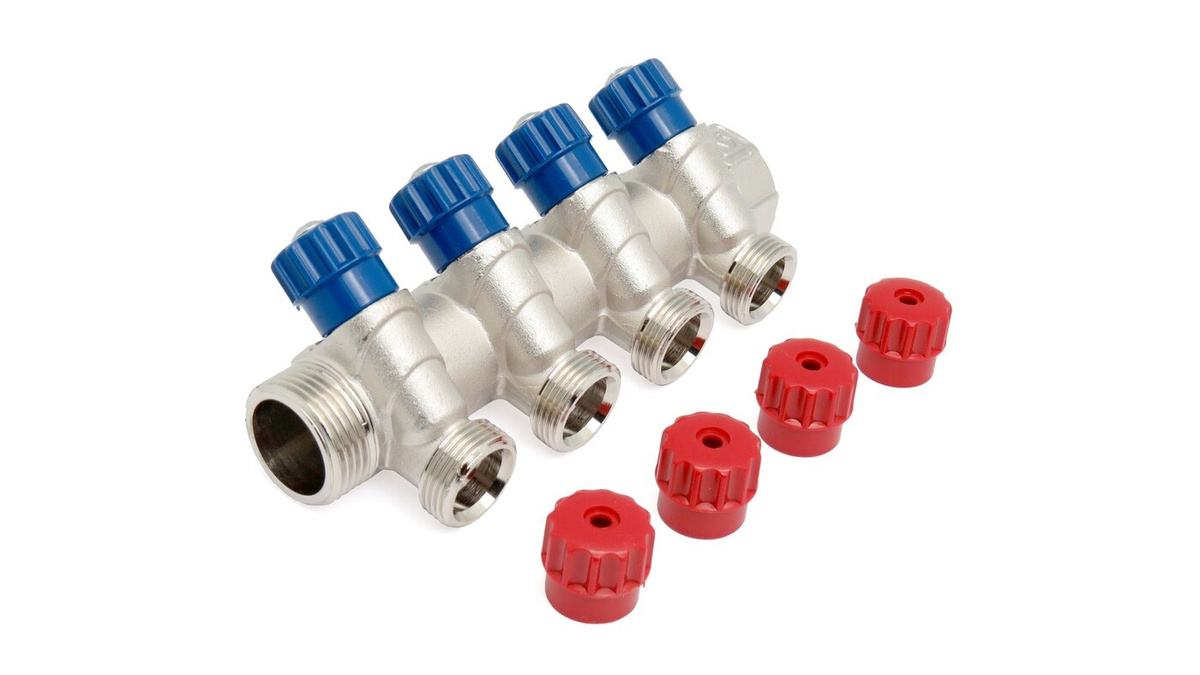 Коллектор с регулирующими вентилями, 3/4\"х4 выхода 1/2\" наружная Valtec ...