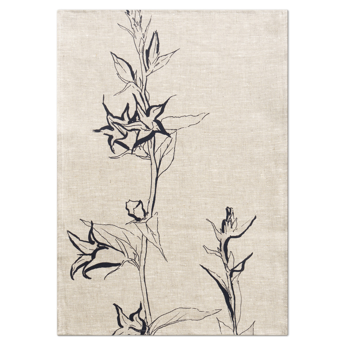 Полотенце кухонное Butch Towel из плотного серого льна 50-70 см, Цветки  #1