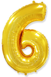 Шар фольгированный золотой "Цифра 6", 100 см 40". Шары фольгированные цифра