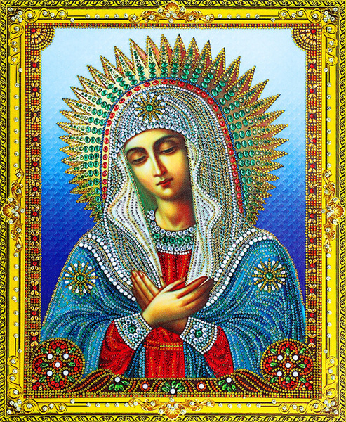 Алмазная мозаика на подрамнике 40x50 8D иконы Частичная выкладка. 40 х ...