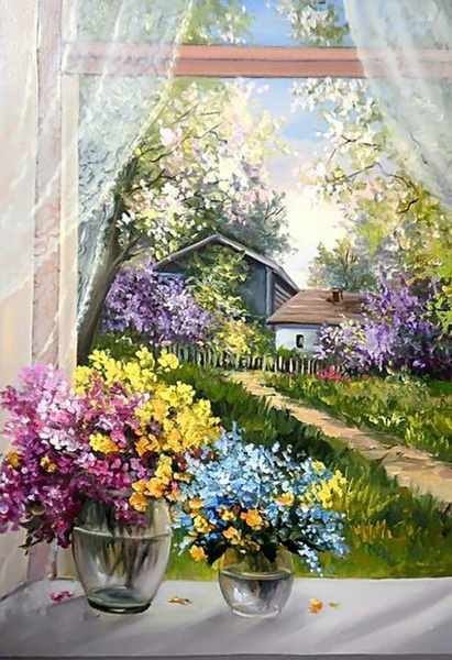 Алмазная мозаика Гранни "Деревенский сад" (70х50 см, полная выкладка ...