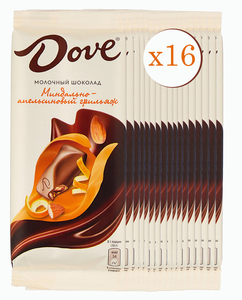Молочный шоколад Dove, миндаль/апельсиновый грильяж, 16 шт по 90 г ...