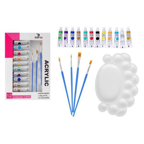 Характеристики Краски акриловые, 12 цветов в пластиковой тубе, 12 мл, в ...