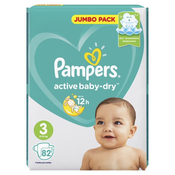 Подгузники Pampers Active Baby-Dry для малышей 6-10 кг, 3 размер, 82 шт ...