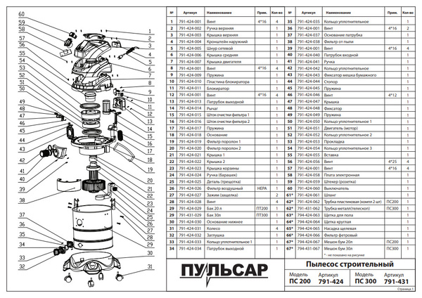 Колесо пылесоса ПУЛЬСАР ПС 200 / ПС 300 (791-424-031) - купить по ...