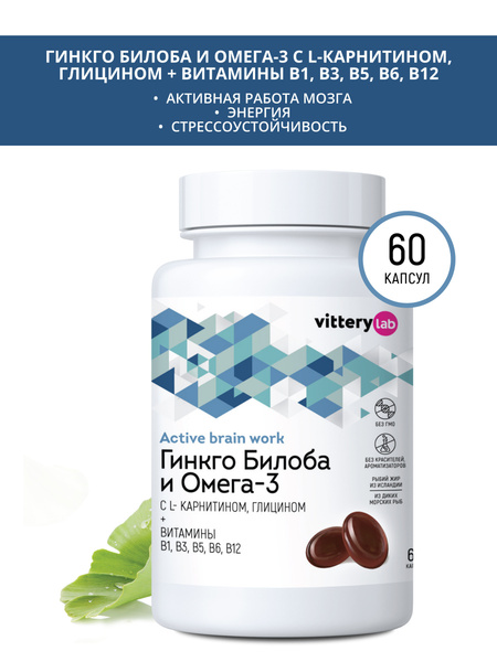 Vitterylab/БАД "Гинкго Билоба и Омега-3 с L-Карнитином, глицином ...
