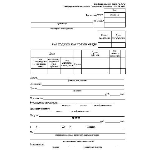 Форма ко 2 расходный кассовый ордер