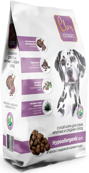 Корм Clan Classic Hypoallergenic 23/11 для собак средних и крупных ...