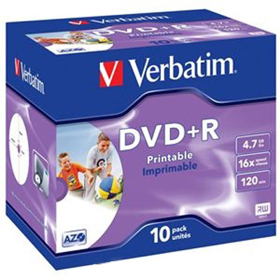 Оптический диск DVD+R диск Verbatim 4,7Gb 16x Jewel Case Printable 10шт ...
