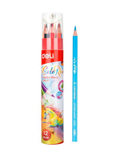 Карандаши цветные 12 цветов, Deli ColoRun EC00308, трехгранные, тополь ...