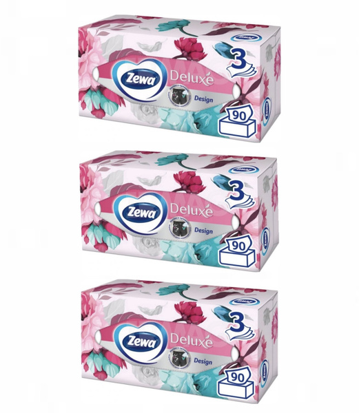 Zewa Салфетки бумажные косметические Deluxe Дизайн, 3 слоя, 90 шт х 3 ...