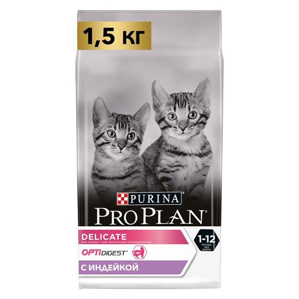 Корм сухой Pro Plan Delicate Kitten для котят 1.5 кг - купить с ...