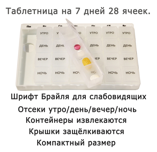Таблетница на неделю утро, день, вечер, ночь / Контейнер на неделю для ...