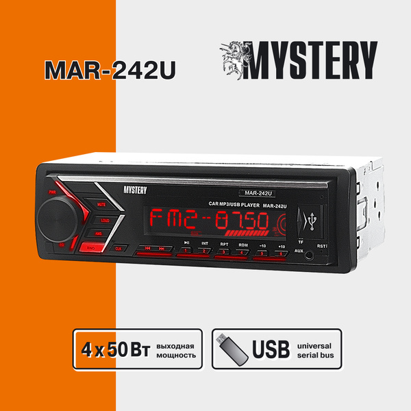 Автомобильная магнитола MYSTERY MAR-242U, USB, красная подсветка1 DIN ...
