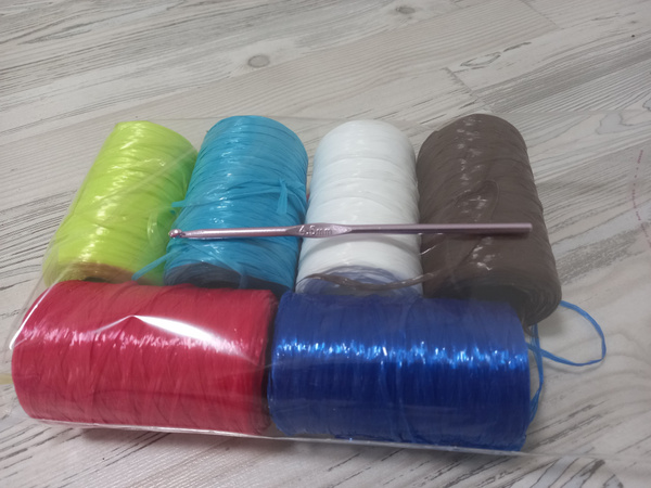 Пряжа для мочалок 100% полипропилен 400м/100гр. набор 6шт (6 цветов ...