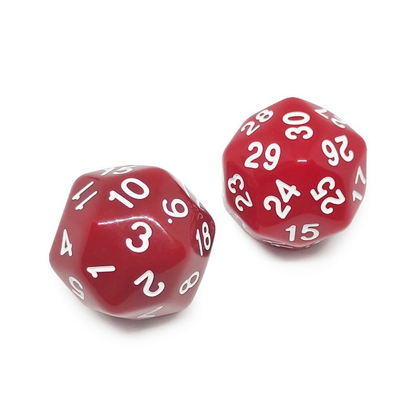 Тридцатигранный кубик (D30), 2 шт., красный (для DnD (ДнД), Pathfinder ...