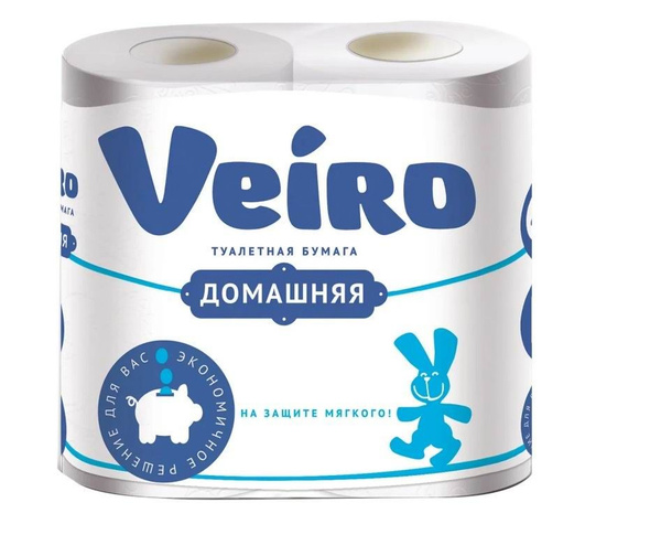 Туалетная бумага VEIRO Домашняя 2-х слойная белая, 4 шт - купить с ...