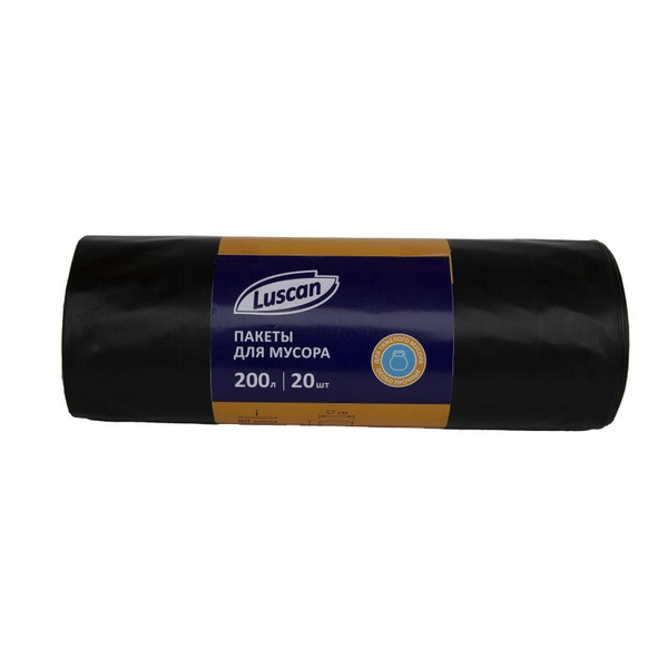 Мешки для мусора ПВД 200л 80мкм 20шт/рул черн 90х130см Luscan купить на ...
