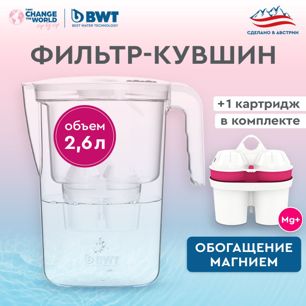Фильтр-кувшин для воды BWT VIDA 2,6 л белый с 1 картриджем Magnesium ...