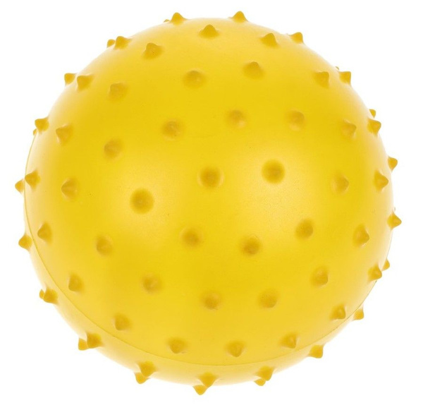 Мяч детский пупырчатый 10 см желтый, резиновый массажный с шипами .
