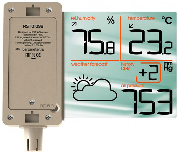 Оконная метеостанция с инверсивным зеркальным дисплеем RST01099 ...