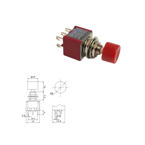 1 шт Кнопочный переключатель TS-009 250 В 2 А с толкателем / схема ...