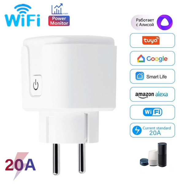 Tuya Wi -Fi Bluetooth Умная розетка 20a Статистика электроэнергии EU ...