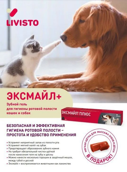 Зубная паста Livisto Эксмайл плюс Энзимная для кошек и собак, тюбик 50 ...
