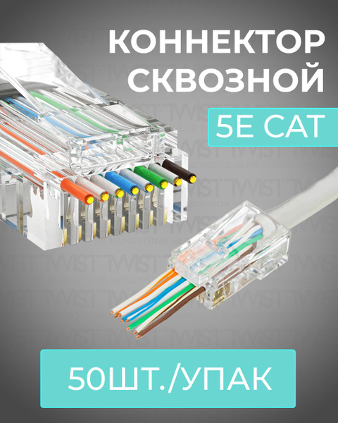 Сквозной коннектор для витой пары TWIST RJ-45 (8p8c), категория 5e (cat ...