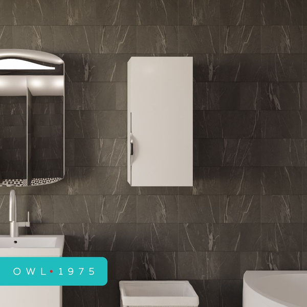 Шкаф полупенал для ванной подвесной OWL 1975 Sjel 30 R белый лак ...