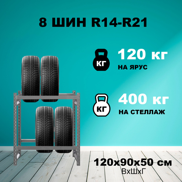 Стеллаж для шин СгУ 120х90х50, 2 яруса, 90х50х120 см, МЕТРЕАЛ - купить ...