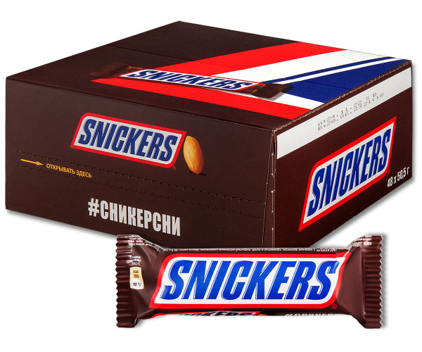Шоколадный батончик Snickers (Сникерс), 50.5 г, 48 шт. купить на OZON ...