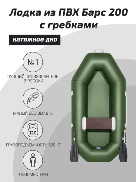 Лодка из ПВХ Барс 200 с гребками зеленый - купить по выгодной цене в ...