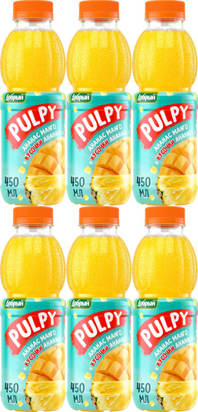 Напиток сокосодержащий Добрый Pulpy ананасовый с кусочками манго 0,45 л ...