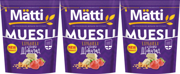 Мюсли Matti Клубника и белый шоколад овсяные хрустящие гранола ...