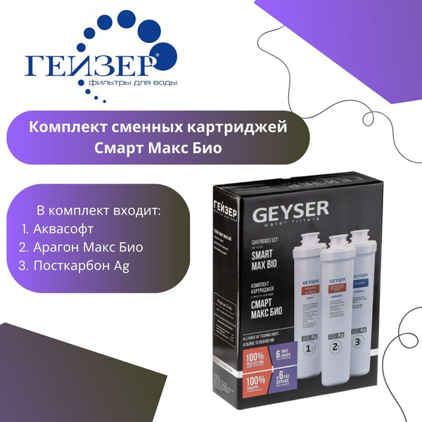 Комплект сменных картриджей для фильтра Гейзер Смарт Макс Био (Аквасофт ...
