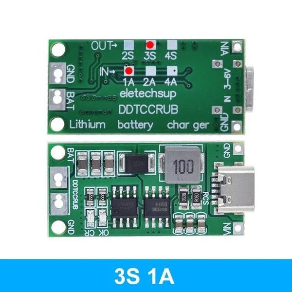 Модуль заряда литий-полимерных и литий-ионных аккумуляторов 3S 1A USB-C ...