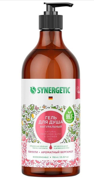 SYNERGETIC Биоразлагаемый натуральный Гель для душа Пачули и Ароматный ...