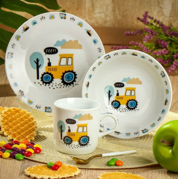 Набор детской посуды из керамики кружка 230мл, тарелка 180мм, салатник ...