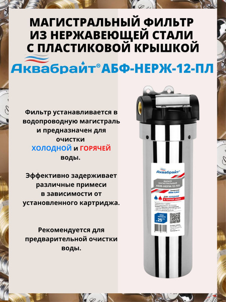 АБФ-НЕРЖ-12-ПЛ, Магистральный Фильтр из НЕРЖАВЕЮЩЕЙ СТАЛИ с пластиковой ...