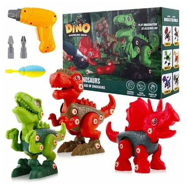 Игрушки Динозавры 3 шт. конструктор с шуруповертом и отерткой "Dino ...