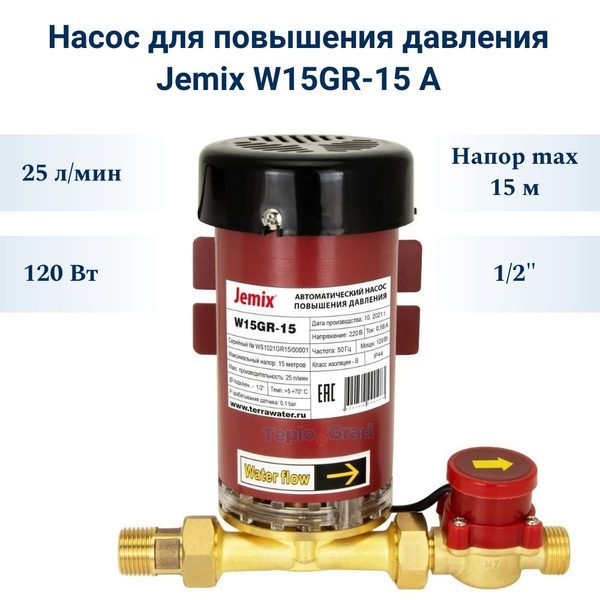 Циркуляционный насос Jemix W15GR-10 A_25_15, 220 л/мин - купить по ...